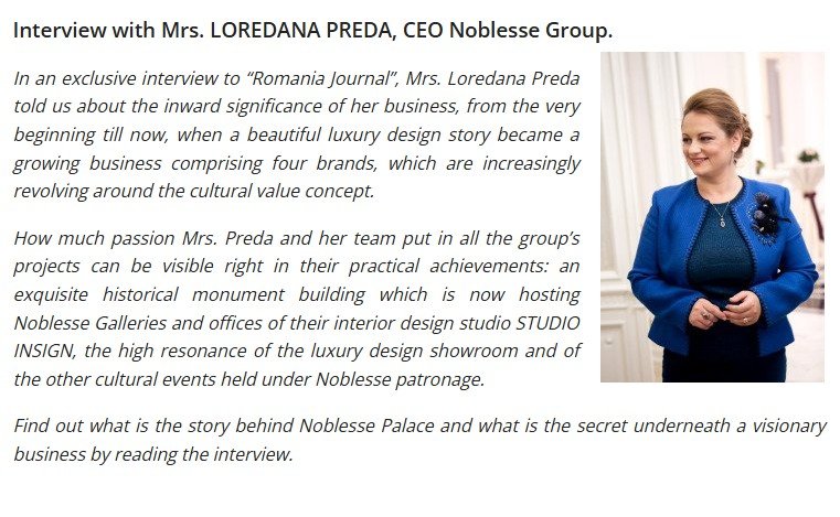 The Romania Journal interview about Noblesse Palace