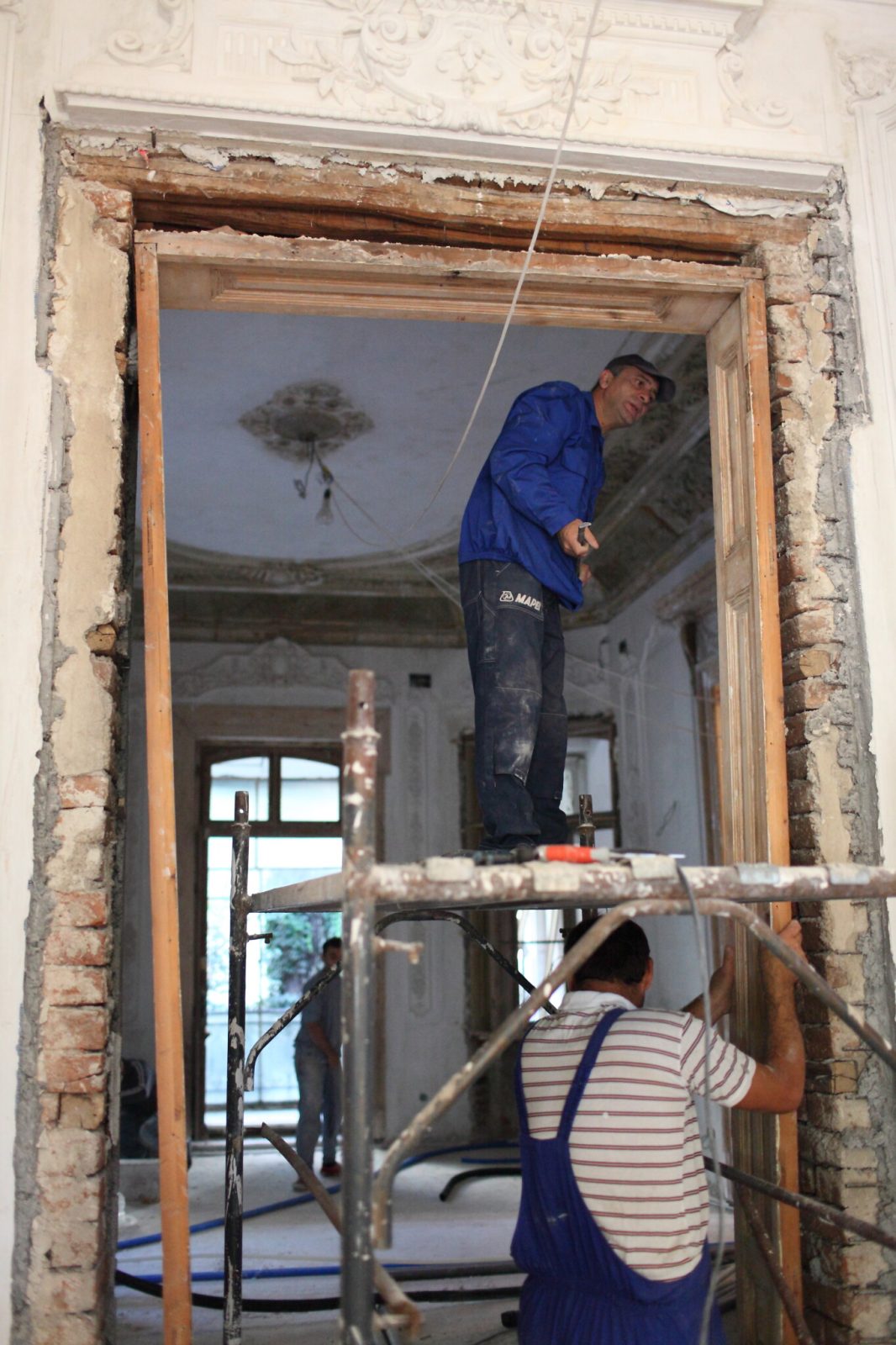 Restaurare tâmplărie — ușă din lemn de brad cu ornamente vegetale, Palatul Noblesse