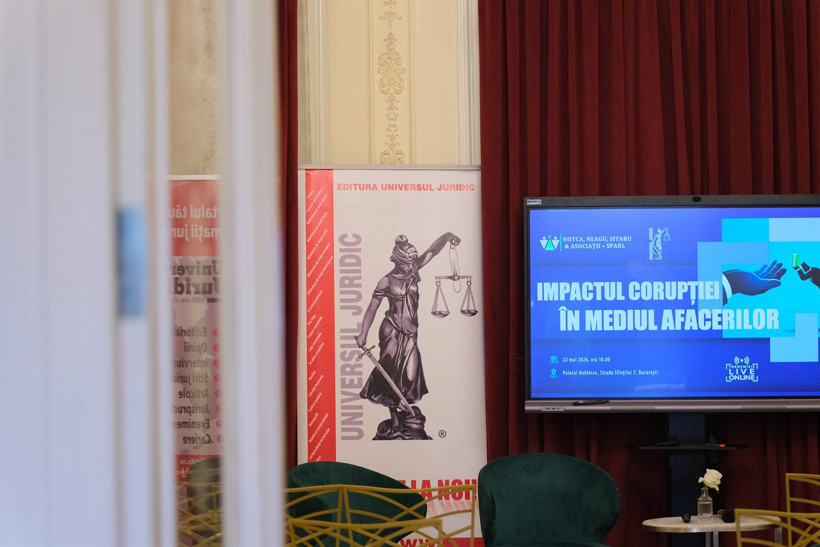 Banner justitie conferinta juridica palatul noblesse — Palatul Noblesse
