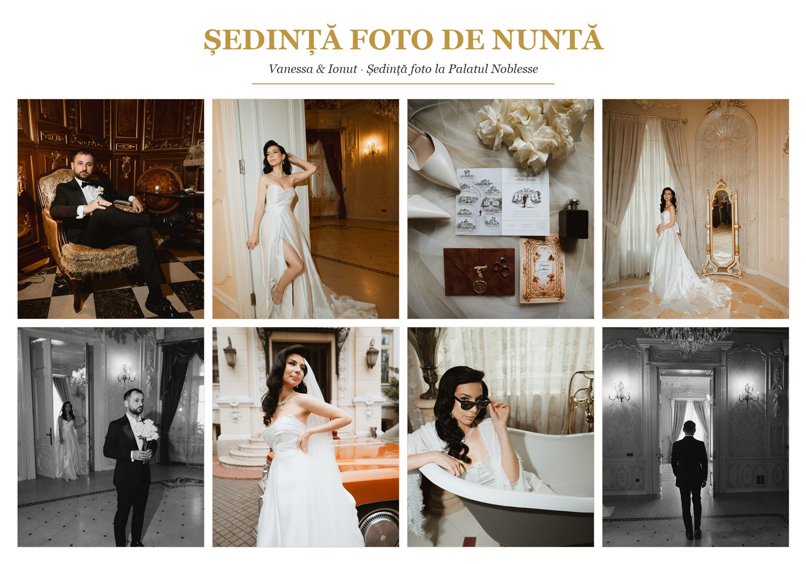 Moodboard ședință foto de nuntă old money la Palatul Noblesse — Vanessa & Ionut